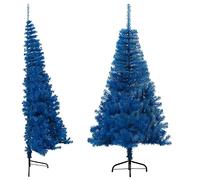 vidaXL Demi Sapin de Noël Artificiel avec Support Arbre de Noël Décoration de Vacances Ornement de Noël Décoration de Fête Bleu 180 cm PVC