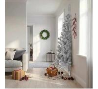 vidaXL Demi Sapin de Noël Artificiel avec Support Décoration de Noël Ornement de Vacances Décoration de Fête Salle de Séjour Argenté 210 cm PET Gris G