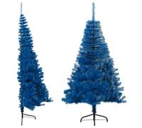 vidaXL Demi sapin de Noël artificiel avec support Bleu 150 cm PVC