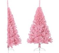 vidaXL Demi Sapin de Noël Artificiel avec Support Décoration de Noël Ornement de Vacances Décoration de Fête Salle de Séjour Rose 120 cm PVC Rose G