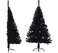vidaXL Demi Sapin de Noël Artificiel avec Support Décoration de Noël Ornement de Vacances Décoration de Fête Salle de Séjour Noir 150 cm PVC Noir G