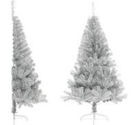 vidaXL Demi Sapin de Noël Artificiel avec Support Décoration de Noël Ornement de Vacances Décoration de Fête Salle de Séjour Argenté 180 cm PET Argent G