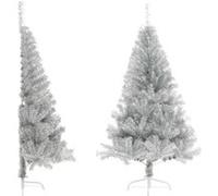 vidaXL Demi Sapin de Noël Artificiel avec Support Décoration de Noël Ornement de Vacances Décoration de Fête Salle de Séjour Argenté 150 cm PET Argent G