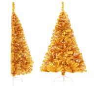 vidaXL Demi sapin de Noël artificiel avec support Doré 120 cm PVC
