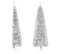 vidaXL Demi sapin de Noël artificiel mince avec support Argenté 150 cm
