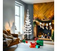 vidaXL Demi sapin de Noël artificiel mince avec support Blanc 180 cm