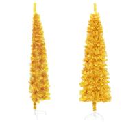 vidaXL Demi sapin de Noël artificiel mince avec support Doré 180 cm