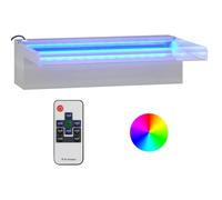 vidaXL Déversoir pour Cascade avec LED Fontaine de Piscine Cascade d'Etang de Jardin Décoration d'Extérieur Fontaine Terrasse RVB INOX 30 cm