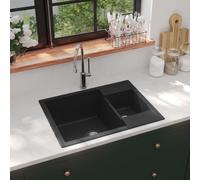 vidaXL double évier de cuisine avec trou trop plein noir en granit