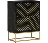 Buffet avec 2 Portes Armoire Salon Noir et Doré Bois Massif de Manguier vidaXL