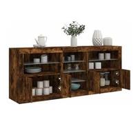 Vidaxl Buffet Avec Lumières Led Chêne Fumé 181,5x37x67 Cm Multicolore