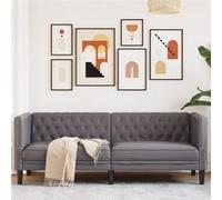 vidaXL Canapé à 3 places Chesterfield gris similicuir 372669