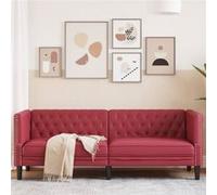 vidaXL Driezitsbank Chesterfield-stijl kunstleer wijnrood372670 Rouge G