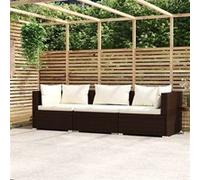 vidaXL Driezitsbank met kussens poly rattan bruin317500 G