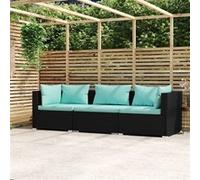 vidaXL Driezitsbank met kussens poly rattan zwart317533 Noir G