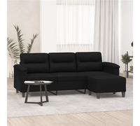 vidaXL Canapé 3 Places avec Repose-Pieds Noir 180 cm Tissu Microfibre, canapé, canapé avec Repose-Pieds, canapé Trois Places, canapé 3 Places