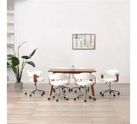 vidaXL Eetkamerstoelen draaibaar 6 st gebogen hout en kunstleer wit3054895 Blanc G