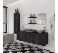 vidaXL Ensemble mobilier de salle de bain 9 pièces – meuble et lavabo vasque Noir