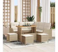 vidaXL Ensemble 9 pièces canapé jardin avec coussins beige poly rotin acacia, vidaXL Canapé jardin 2 places avec rangement coussins beige poly rotin, vidaXL Ensemble dîner jardin 4 pièces coussins bei