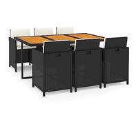 vidaXL Ensemble à Dîner de Jardin Coussins 7 pcs Mobilier de Salle à Manger Table et Chaises de Repas Terrasse Patio Extérieur Résine Tressée Noir