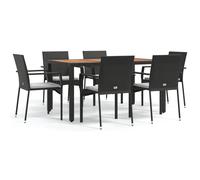 Vidaxl Ensemble À Dîner De Jardin Et Coussins 7pcs Noir Résine Tressée