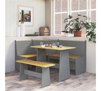 Vidaxl Meubles À Dîner 3 Pcs Marron Miel Et Gris Bois De Pin Massif Gris