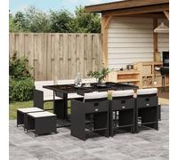 vidaXL Ensemble à Manger de Jardin Coussins 11 pcs, Chaises à Manger avec Accoudoirs, Ensemble de Meubles avec Table, Moderne, Noir Résine Tressée
