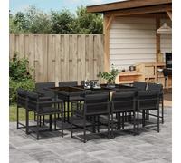 Ensemble à Manger de Jardin avec Coussins 11 pcs, Table et Chaises à Dossier Rabattable, Meubles d'Extérieur Patio Terrasse, Moderne, Noir Résine
