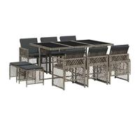 Ensemble à manger de jardin 11pcs avec coussins gris poly rotin, ensemble à manger d'extérieur, meuble à manger de 3210788