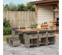 Vidaxl Ensemble À Manger De Jardin 11pcs Avec Coussins Gris Poly Rotin