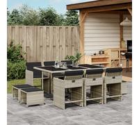 Vidaxl Ensemble À Manger De Jardin 11pcs Avec Coussins Gris Poly Rotin