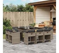 vidaXL Ensemble à manger de jardin 11 pièces avec coussins gris poly rotin