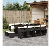vidaXL Ensemble à Manger de Jardin Coussins 13 pcs, Chaises à Manger avec Accoudoirs, Ensemble de Meubles avec Table, Moderne, Noir Résine Tressée