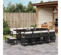 vidaXL Ensemble de jardin 13 pièces avec coussins Noir Poly Rattan