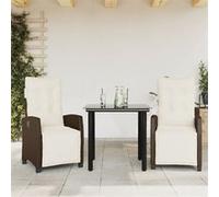 vidaXL Ensemble à manger de jardin 3 pcs et coussins marron poly rotin Marron
