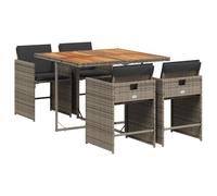 vidaXL Ensemble à manger de jardin 5 pcs — chaises accoudoirs, coussins, résine tressée — gris