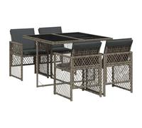 vidaXL Ensemble à manger de jardin 3210716, 5 pièces, résine tressée, coussins gris