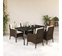 Vidaxl Ensemble À Manger De Jardin 5 Pcs Et Coussins Marron Poly Rotin