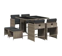 vidaXL Salon de jardin 9 pièces 3211136 – Résine tressée, coussins, chaises à accoudoirs Gris