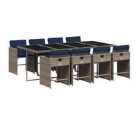 vidaXL Ensemble à Manger de Jardin 9 pcs Coussins Gris résine tressée, Ensemble de Salle à Manger d'extérieur, Meuble de Salle à Manger de Jardin, Table et chaises de Jardin