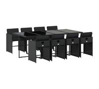 vidaXL Salon de jardin 9 pièces poly rotin avec coussins noirs