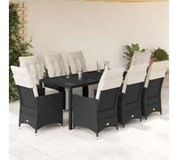 vidaXL Salon de jardin 9 pièces avec coussins noir poly rotin