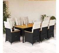 vidaXL Salon de jardin 9 pièces avec coussins noir poly rotin