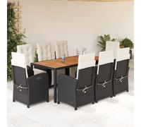Vidaxl Ensemble À Manger De Jardin 9pcs Coussins Noir Résine Tressée Noir