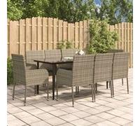 vidaXL Salon de jardin 9 pièces avec coussins Noir et gris Poly rotin