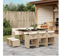 vidaXL Ensemble à manger de jardin 3211150 – 11 pcs, chaises et table, poly rotin, coussins beige