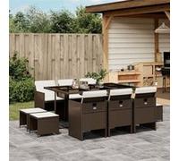 vidaXL Ensemble de jardin 3210609 11 pièces avec coussins poly rotin Marron