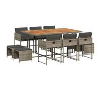 vidaXL Ensemble à Manger de Jardin avec Coussins 11 pcs, Table et Chaises à Dossier Rabattable, Meubles d'Extérieur Patio Terrasse, Moderne, Gris Résine Tressée