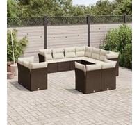 vidaXL Ensemble de salon de jardin 11 pièces avec coussins Marron Poly rotin