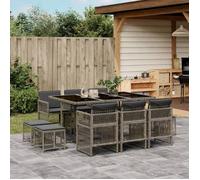 vidaXL Ensemble à manger de jardin 11pcs avec coussins gris poly rotin